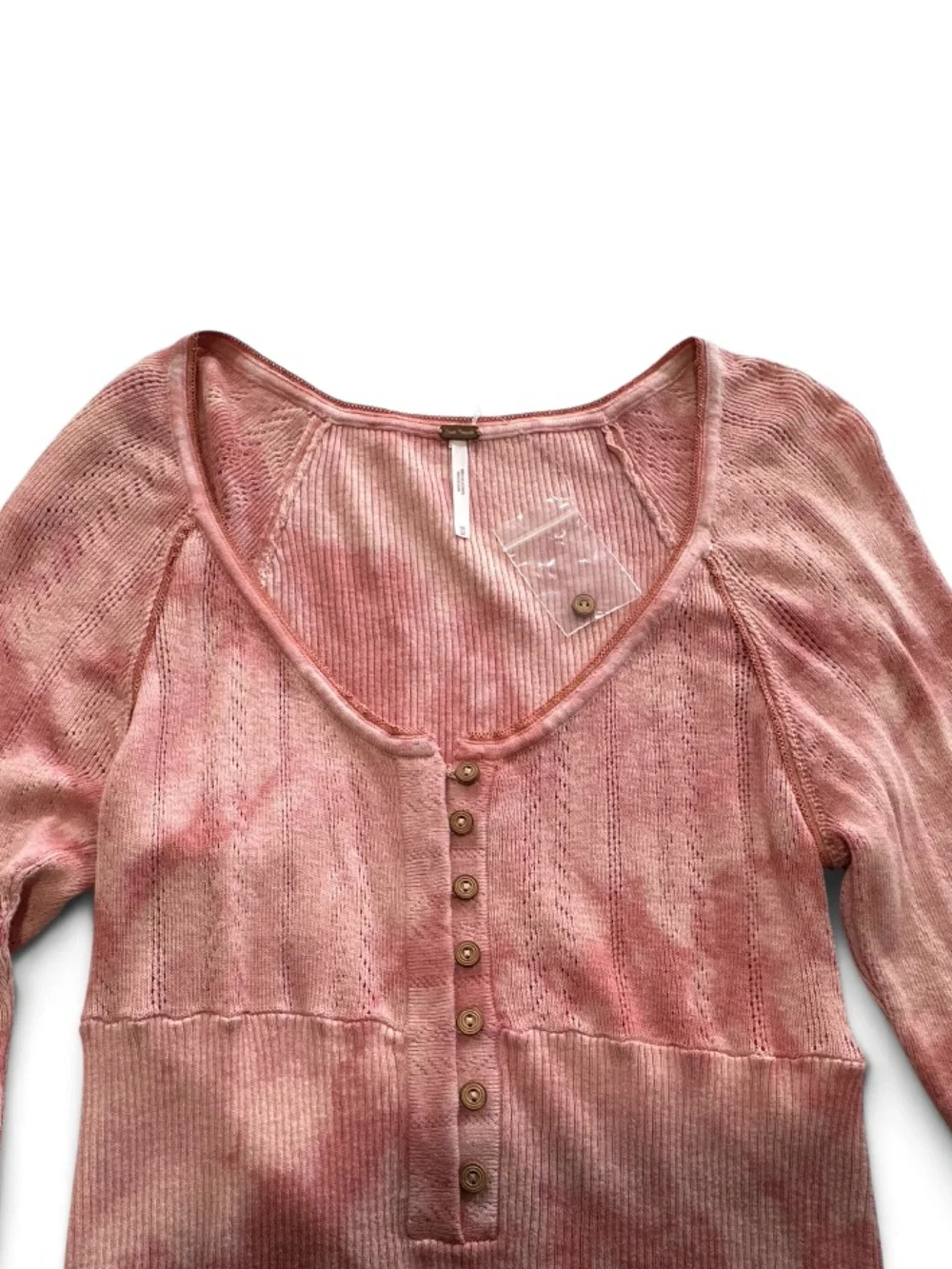 Free People Rory Henley Knit Top Pink Tie Dye Button Scoop Neck Boho